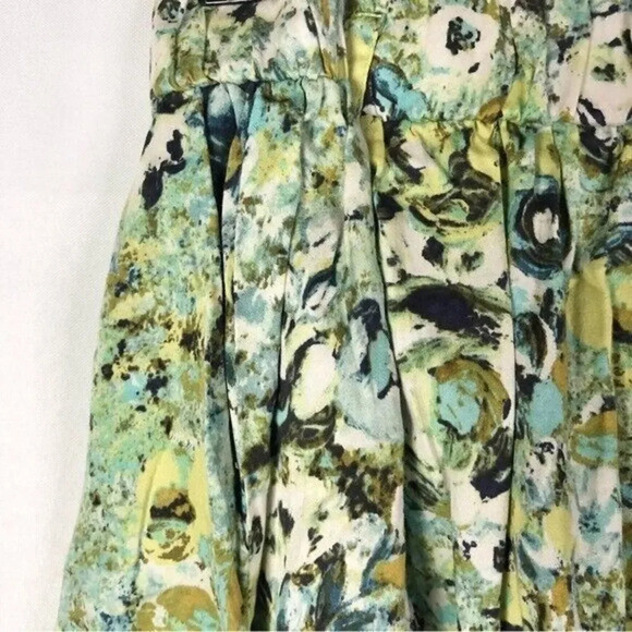 Sunset Rd Y2K Green & Blue Watercolor Floral Button Front Knee Length Skirt 14 - Picture 3 of 4